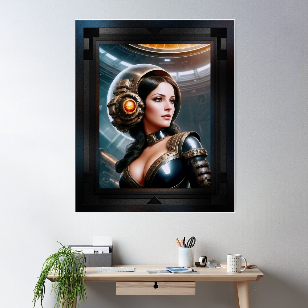 The Navigator Retro Girl Portrait Of The Arkasan Space Age Alluring AI Concept Art Illustration by Xzendor7 Wall Poster