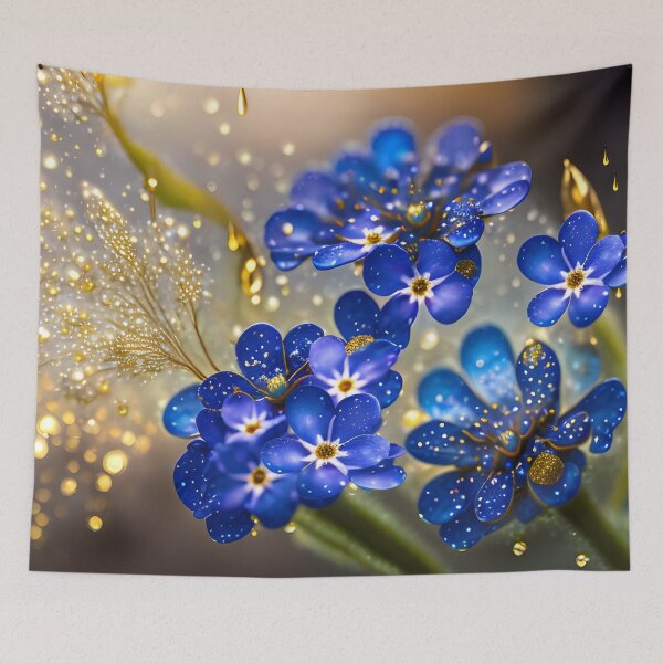 Item preview, Forget-me-not flower with gold accents designed and sold by MarionsArt.