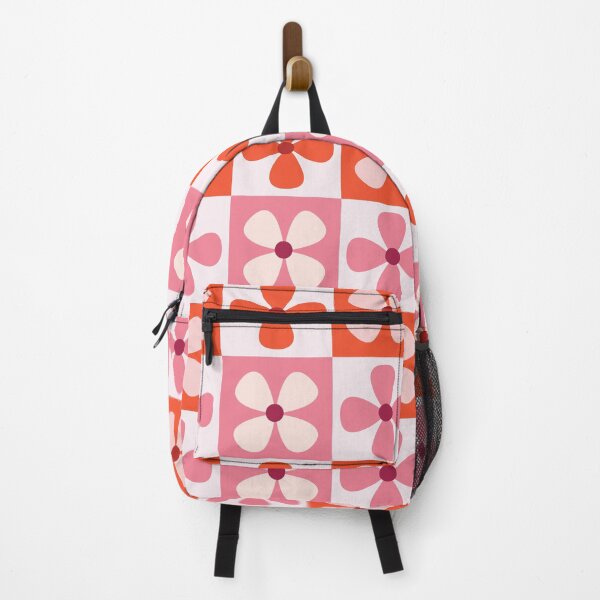 Vista previa del artículo con la obra «Patrón de flores retro rosa y naranja a cuadros», diseñado y vendido por Yasminepatterns .