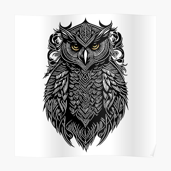 Yellow Eyed Celtic Owl Tattoo On Thigh For Men