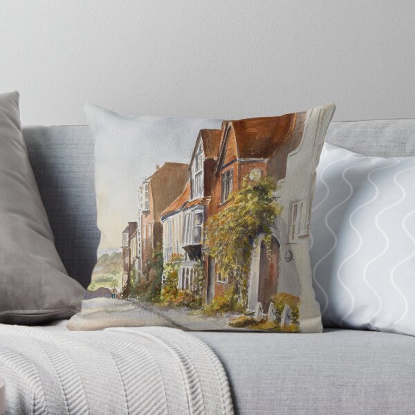 Watercolour of a lane in Rye East Sussex, England Throw Pillow