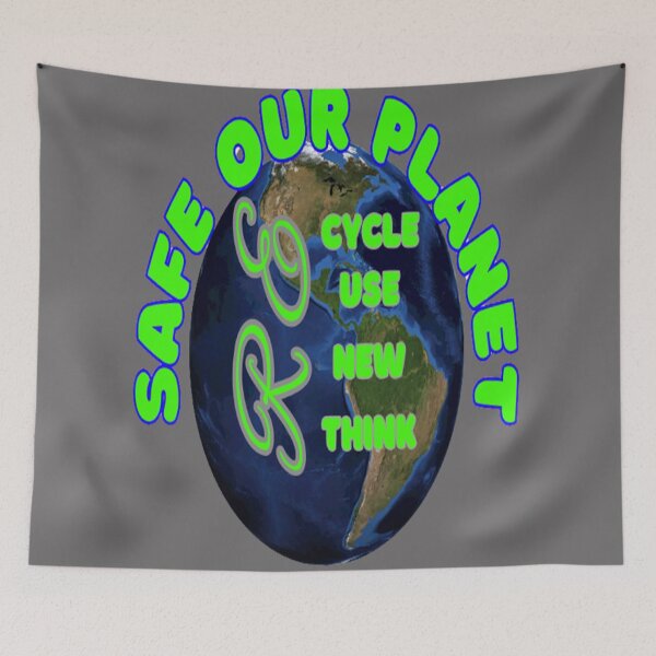 Item preview, Safe our Planet Recycle Reuse Renew Rethink Crisis Environmental Activism Earth Day Lettering Design, go green safe our planet design inspired by nature designed and sold by Adri Barnard.