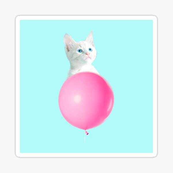 White Cat's Travel by Pink Balloon by Alice Monber Sticker