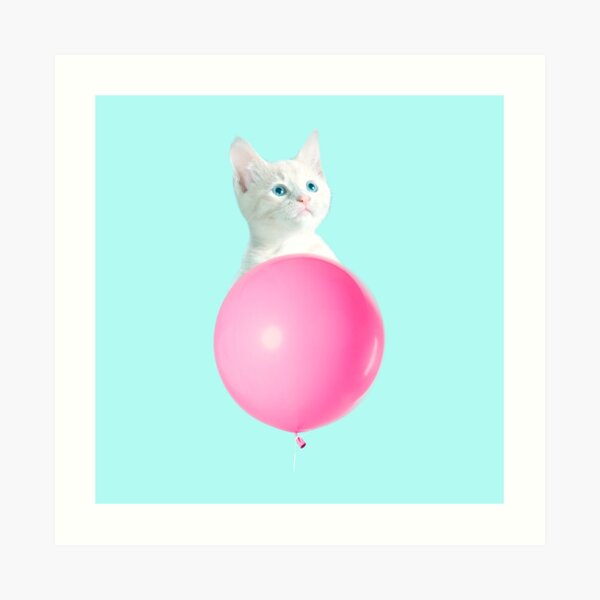White Cat's Travel by Pink Balloon by Alice Monber Art Print