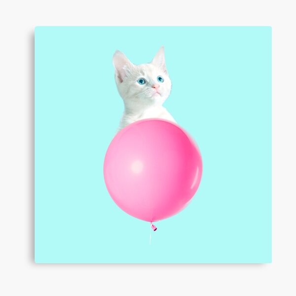 White Cat's Travel by Pink Balloon by Alice Monber Canvas Print