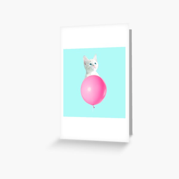 White Cat's Travel by Pink Balloon by Alice Monber Greeting Card