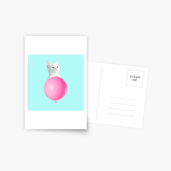 White Cat's Travel by Pink Balloon by Alice Monber Postcard