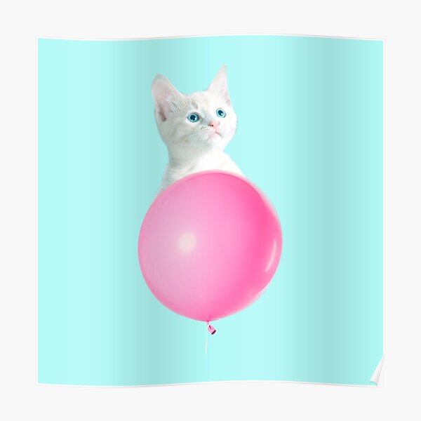 White Cat's Travel by Pink Balloon by Alice Monber Poster
