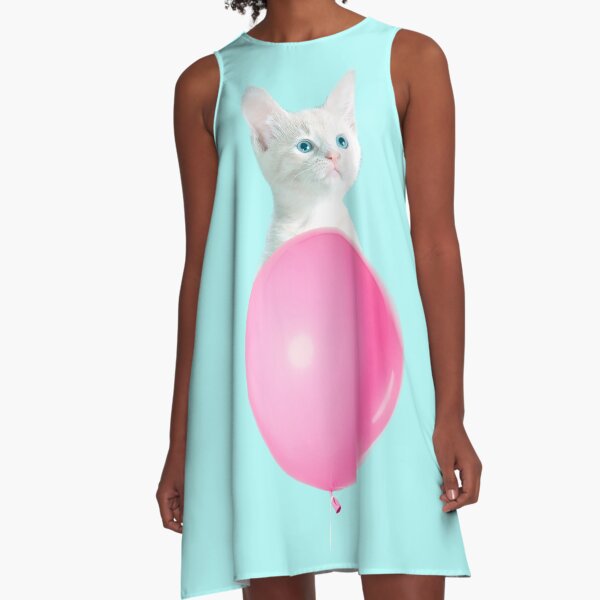 White Cat's Travel by Pink Balloon by Alice Monber A-Line Dress