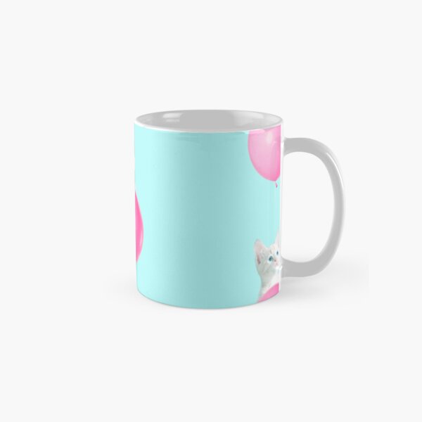 White Cat's Travel by Pink Balloon by Alice Monber Classic Mug