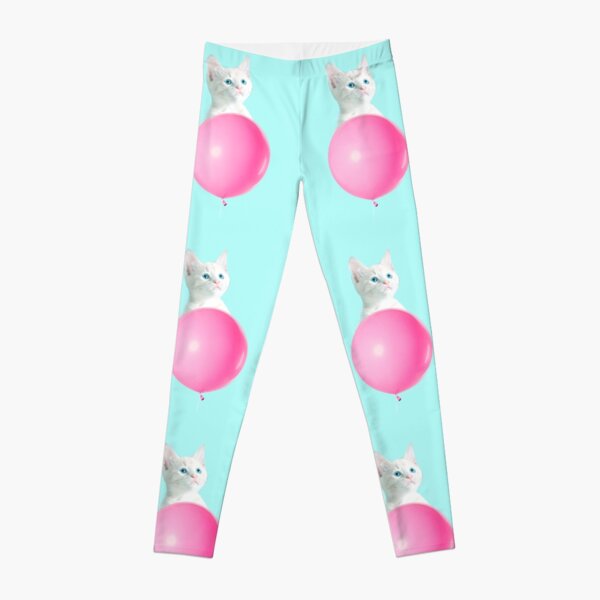 White Cat's Travel by Pink Balloon by Alice Monber Leggings