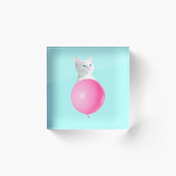 White Cat's Travel by Pink Balloon by Alice Monber Acrylic Block