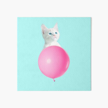 White Cat's Travel by Pink Balloon by Alice Monber Art Board Print