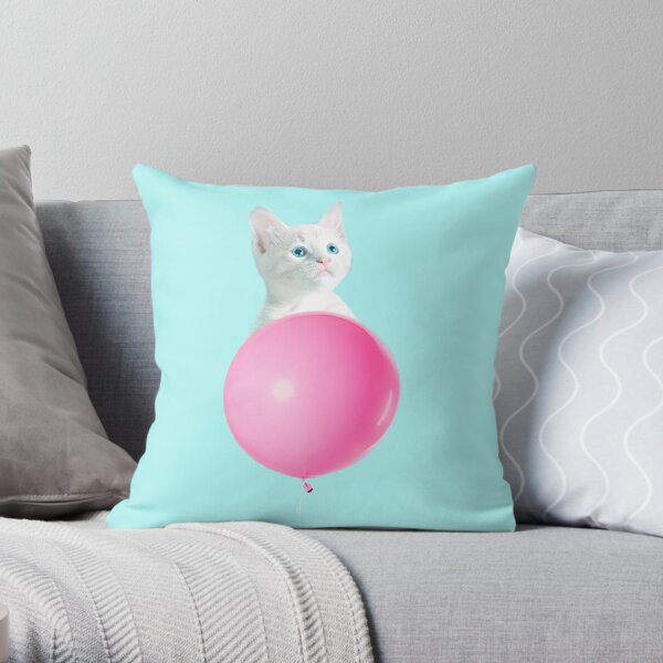 White Cat's Travel by Pink Balloon by Alice Monber Throw Pillow