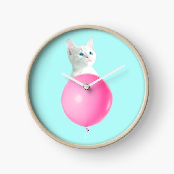 White Cat's Travel by Pink Balloon by Alice Monber Clock
