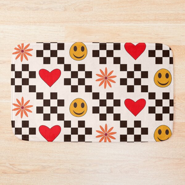 Item preview, Checkered smiling Faces, Hearts and Flowers with Black Squares designed and sold by Yasminepatterns .