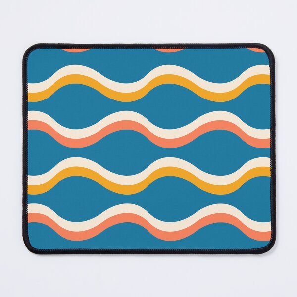 Item preview, Abstract Groovy Retro  Waves Pattern  in white and orange on blue designed and sold by Yasminepatterns .