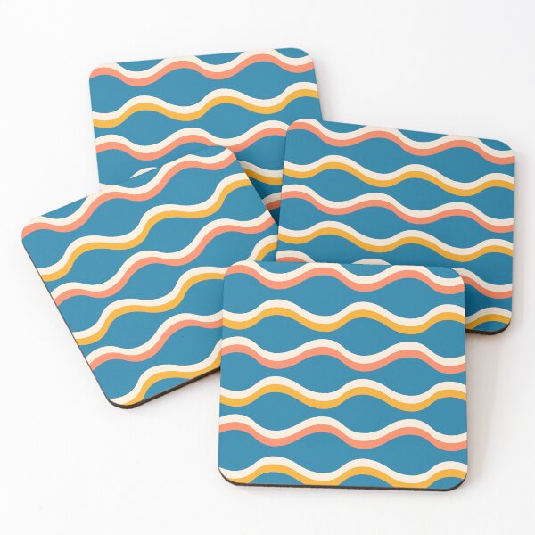 Item preview, Abstract Groovy Retro  Waves Pattern  in white and orange on blue designed and sold by Yasminepatterns .