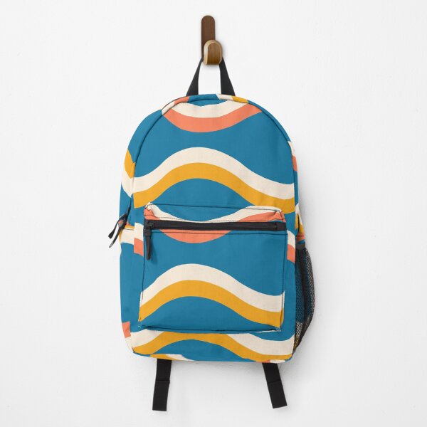 Item preview, Abstract Groovy Retro Waves Pattern in white and orange on blue designed and sold by Yasminepatterns .