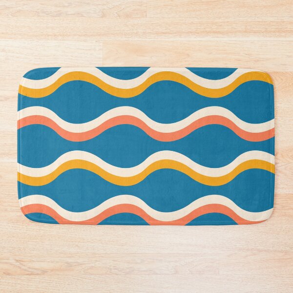 Item preview, Abstract Groovy Retro  Waves Pattern  in white and orange on blue designed and sold by Yasminepatterns .