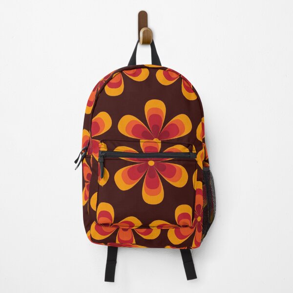 Vista previa del artículo con la obra «Hermoso patrón Retro Groovy Flowers en naranja, rojo y burdeos», diseñado y vendido por Yasminepatterns .