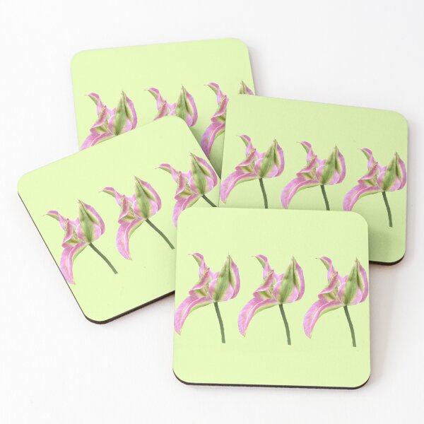Item preview, 3 pink-green tulips with a light yellow-green background designed and sold by Binas-gallery.