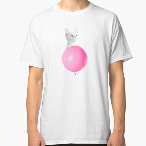 White Cat's Travel by Pink Balloon by Alice Monber Classic T-Shirt
