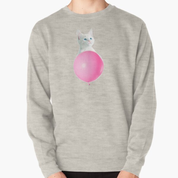 White Cat's Travel by Pink Balloon by Alice Monber Pullover Sweatshirt