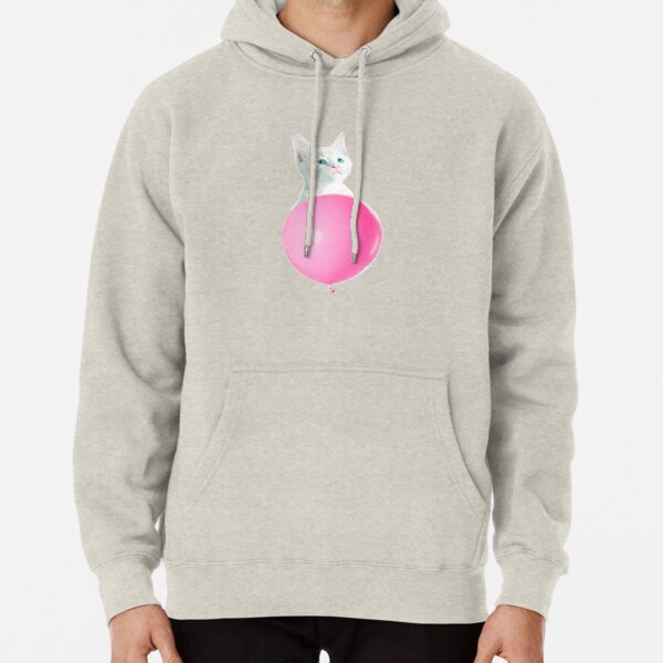 White Cat's Travel by Pink Balloon by Alice Monber Pullover Hoodie