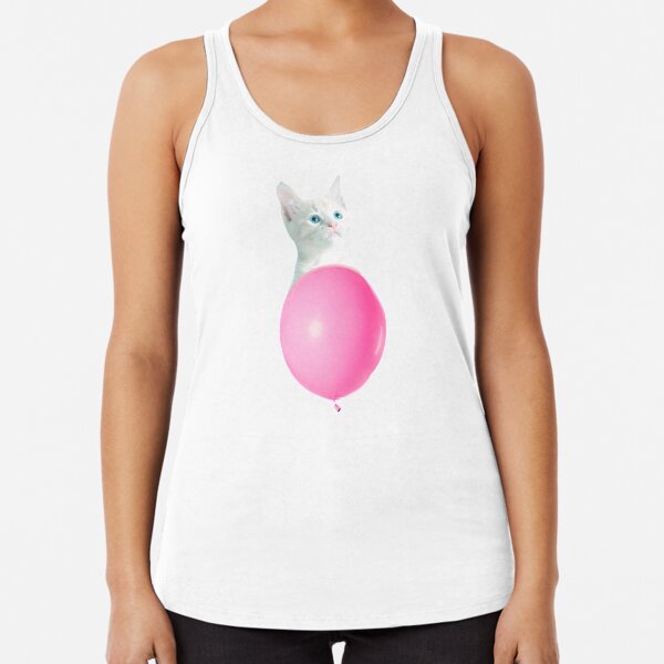 White Cat's Travel by Pink Balloon by Alice Monber Racerback Tank Top
