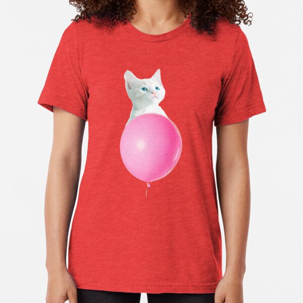 White Cat's Travel by Pink Balloon by Alice Monber Tri-blend T-Shirt