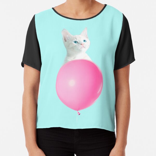 White Cat's Travel by Pink Balloon by Alice Monber Chiffon Top