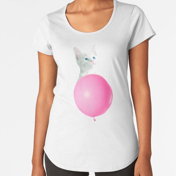 White Cat's Travel by Pink Balloon by Alice Monber Premium Scoop T-Shirt