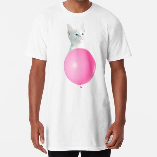 White Cat's Travel by Pink Balloon by Alice Monber Long T-Shirt