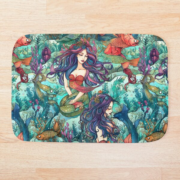 Item preview, VIbrant underwater pattern with beautiful mermaids, colorful fish and ocean plants designed and sold by KERaney.