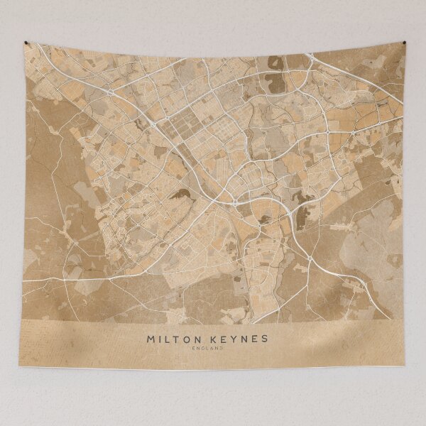 Artikelvorschau, Map of Milton Keynes (England) in sepia vintage style entworfen und verkauft von blursbyai.