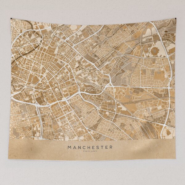 Item preview, Map of Manchester downtown (England) in sepia vintage style designed and sold by blursbyai.