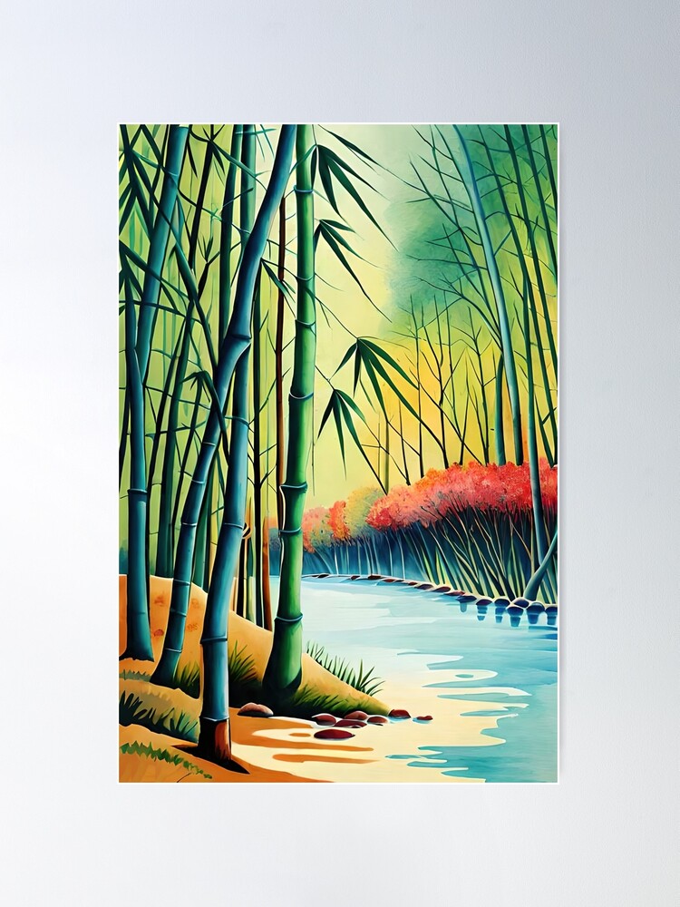 Bamboos in the mist - Japanese Watercolor Painting Art Print by Japanese  Vintage Prints