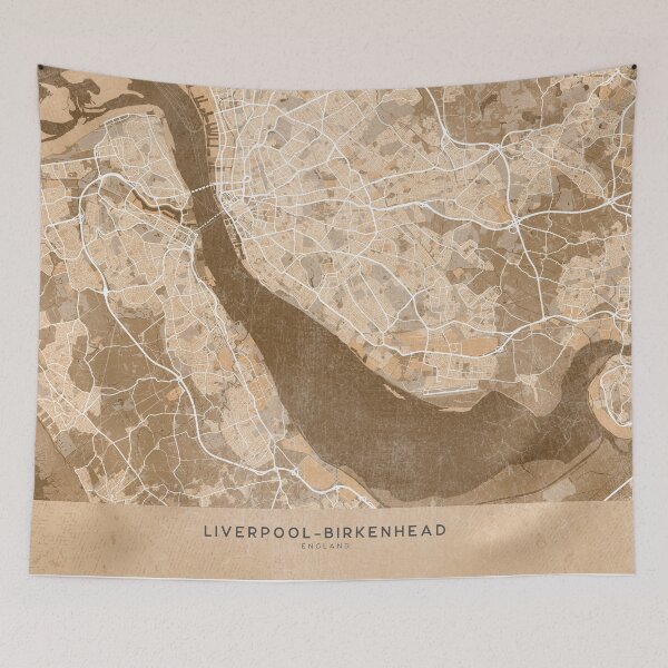 Item preview, Map of Liverpool-Birkenhead (England) in sepia vintage style designed and sold by blursbyai.