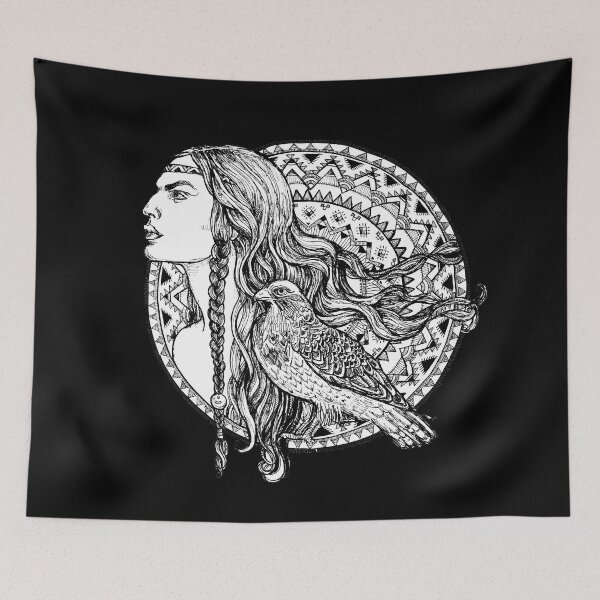 Item preview, Native American Woman with Eagle - Spirit Animal eagle - Native American mandala. designed and sold by FanitsaArt.