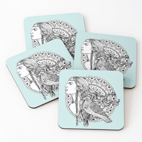 Item preview, Native American Woman with Eagle - Spirit Animal eagle - Native American mandala. designed and sold by FanitsaArt.
