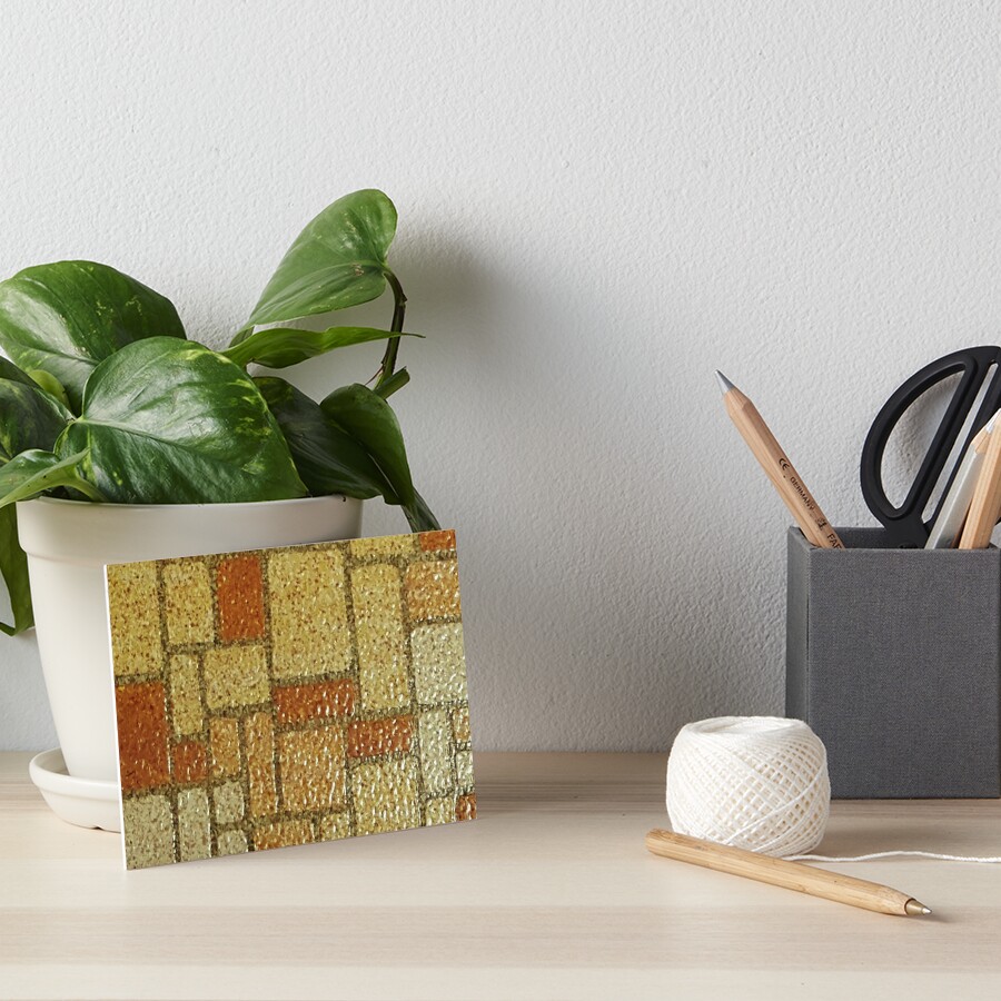 Vintage Linoleum Gold Squares and Rectangles Art Print