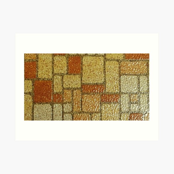 Vintage Linoleum Gold Squares and Rectangles Art Print