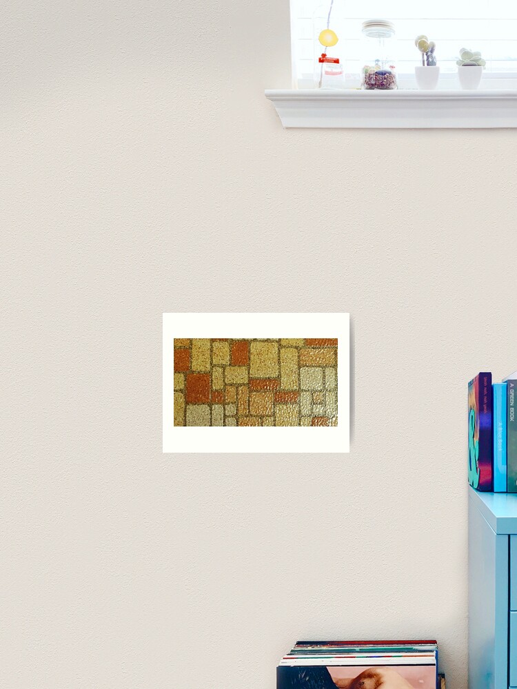 Vintage Linoleum Gold Squares and Rectangles Art Print