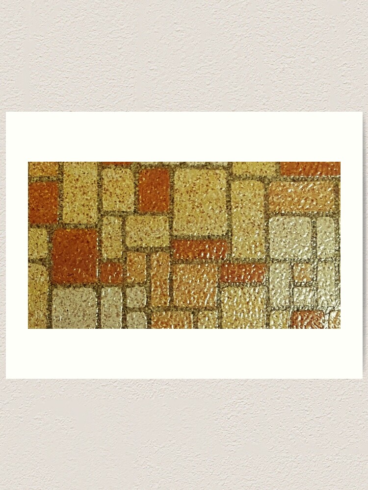 Vintage Linoleum Gold Squares and Rectangles Art Print