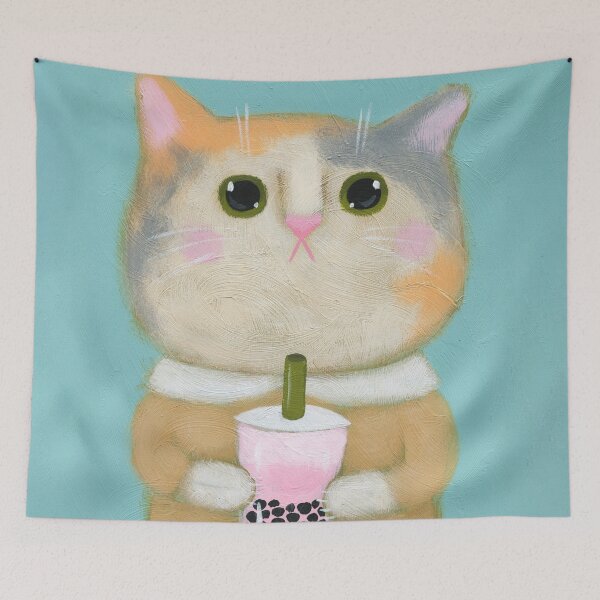 Item preview, Kitty With Rose Milk Boba designed and sold by KilkennyCat Art.
