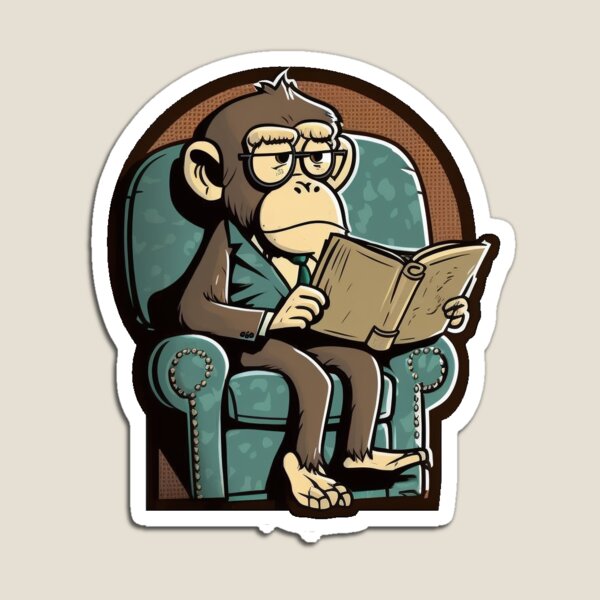 Item preview, Smart monkey reading a book sticker designed and sold by potatocutts.