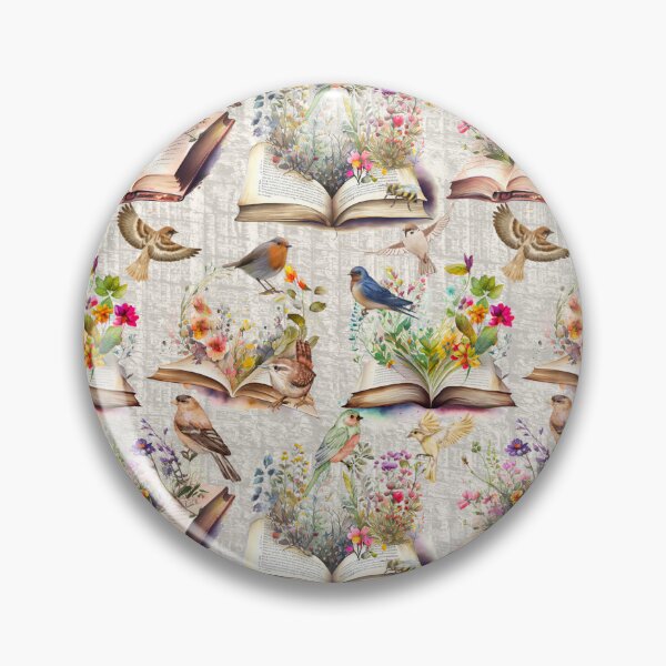 Artikelvorschau, flowers growing from book and birds pattern entworfen und verkauft von PositiveIdeas.