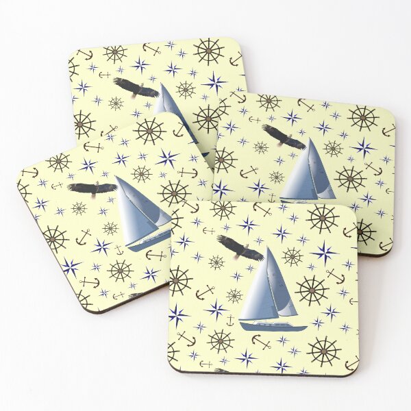 Item preview, Sailing with Bald Eagle on the Bay Sunny Day Yellow Half-Drop Repeat 5748 designed and sold by Art in My Loft.