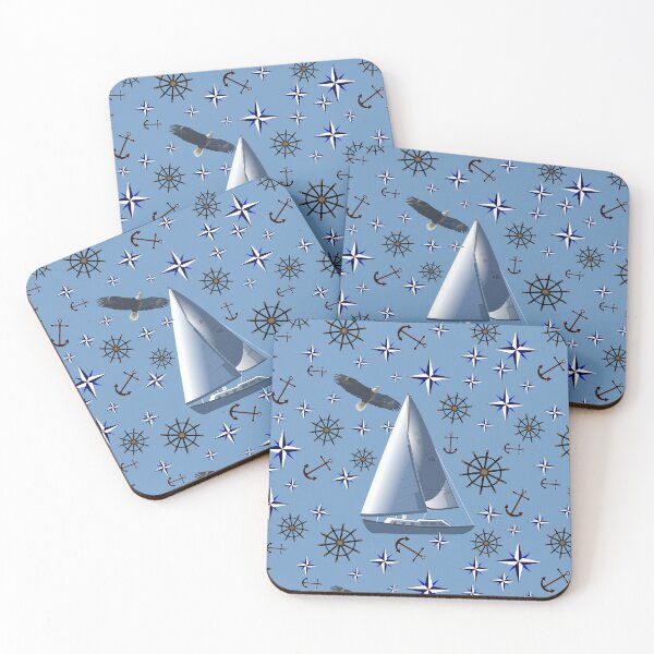 Item preview, Sailing with Bald Eagle on the Bay Sunny Day Blue Half-Drop Repeat 5748 designed and sold by Art in My Loft.